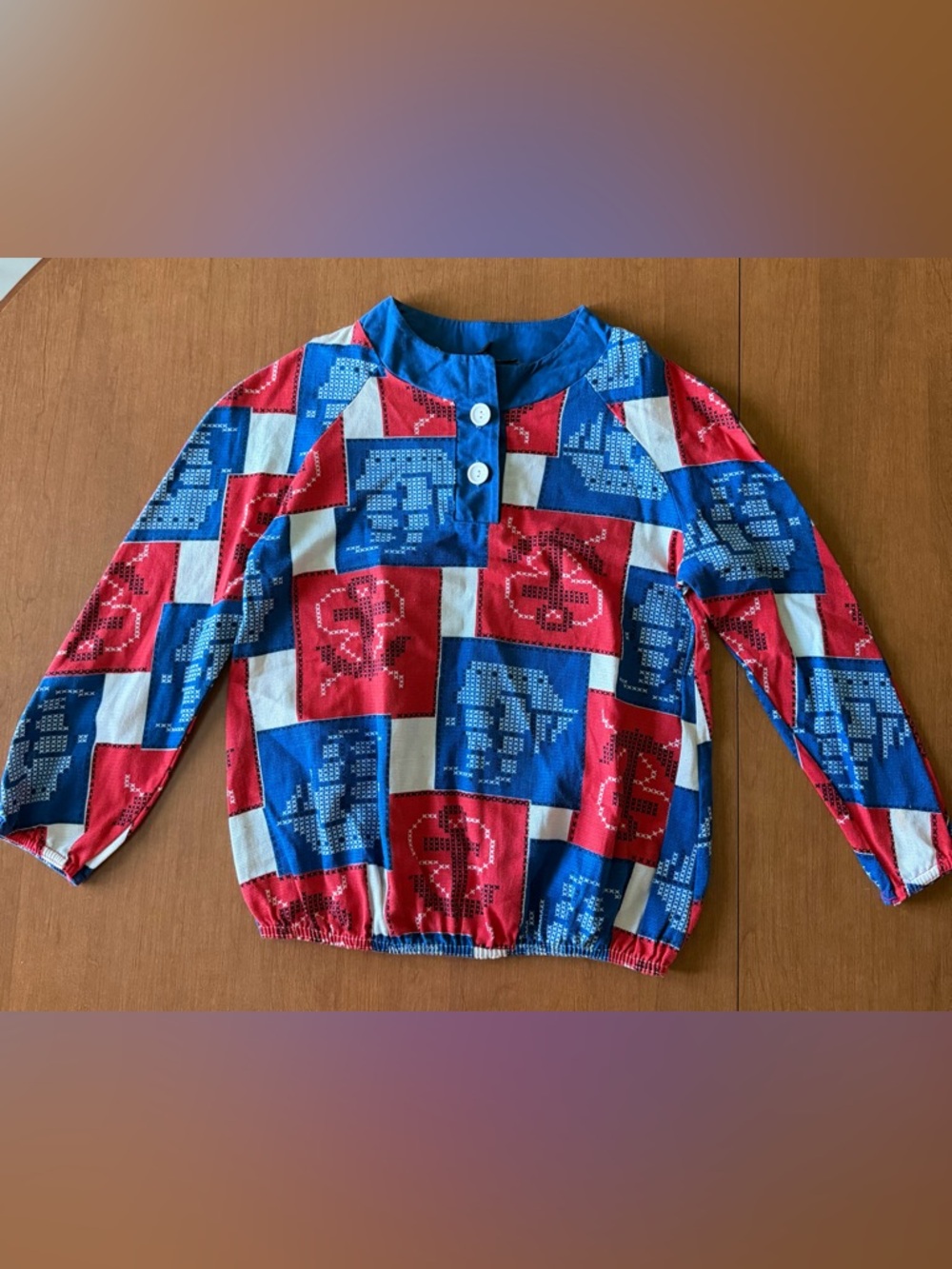 Vintage Morphew Checker Print Pullover in Red, Blue & White NWT